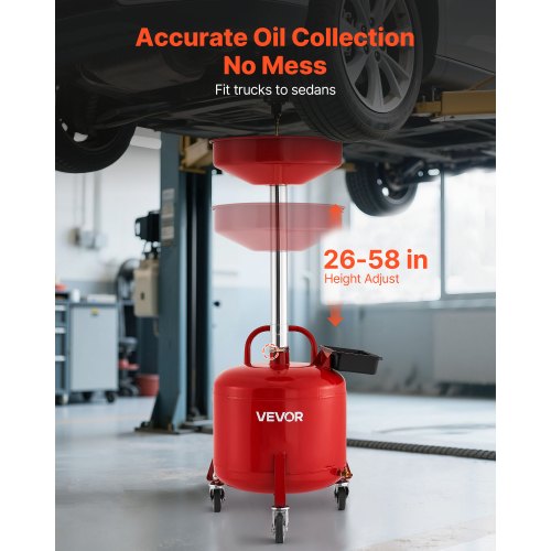 30L spilloljeavtappningstank, industriell vätskeavtappningstank med justerbar tratthöjd, bärbar oljetömningstank med hjul och verktygslåda, dränering för vätskeöverföring av bränsle för bilverkstäder, röd |  EU