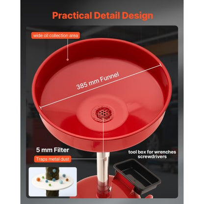 30L spilloljeavtappningstank, industriell vätskeavtappningstank med justerbar tratthöjd, bärbar oljetömningstank med hjul och verktygslåda, dränering för vätskeöverföring av bränsle för bilverkstäder, röd |  EU