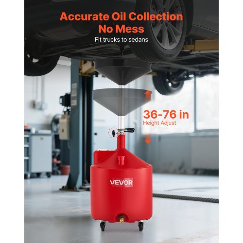 68L spilloljeavtappningstank, industriell vätskeavtappningstank med justerbar tratthöjd, bärbar oljetömningstank med hjul, dränering av vätskebränsle för bilverkstäder, garage, röd |  EU