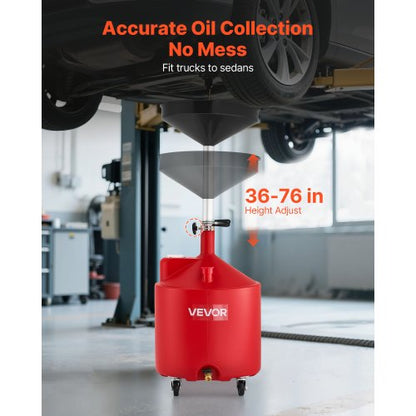 68L spilloljeavtappningstank, industriell vätskeavtappningstank med justerbar tratthöjd, bärbar oljetömningstank med hjul, dränering av vätskebränsle för bilverkstäder, garage, röd |  EU