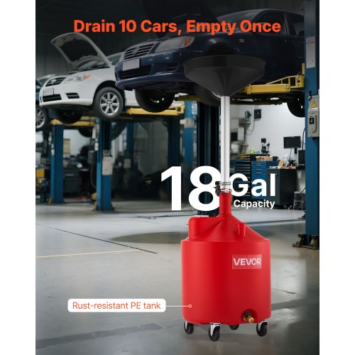 68L spilloljeavtappningstank, industriell vätskeavtappningstank med justerbar tratthöjd, bärbar oljetömningstank med hjul, dränering av vätskebränsle för bilverkstäder, garage, röd |  EU