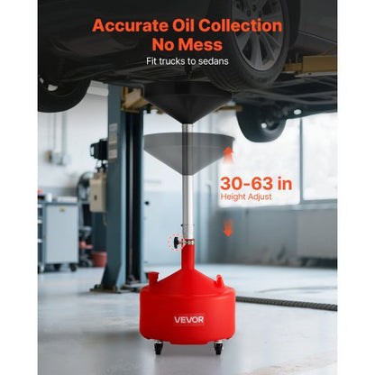30L spilloljeavtappningstank, industriell vätskeavtappningstank med justerbar tratthöjd, bärbar oljetråg med hjul, dränering av vätskebränsle för bilverkstäder, garage, röd |  EU