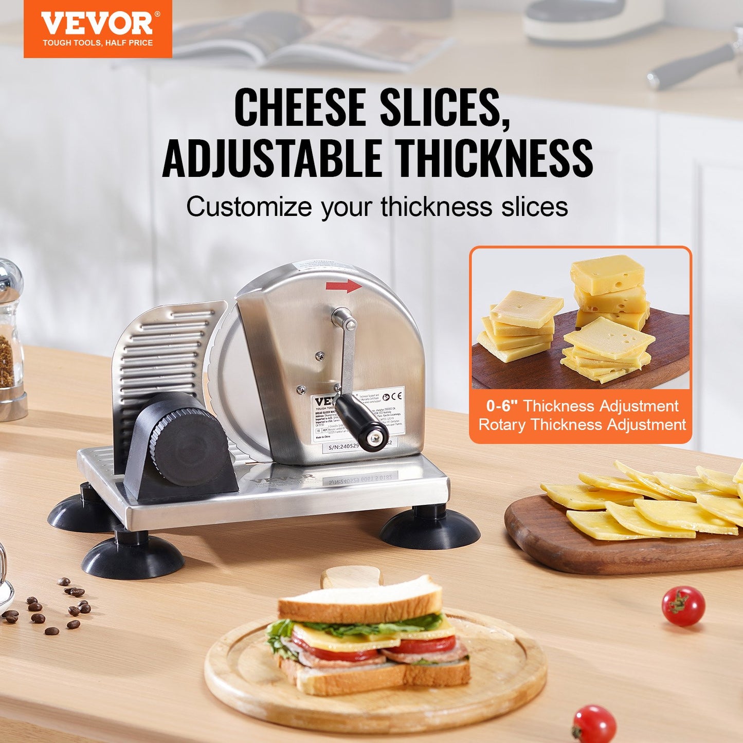 Manual Bread Slicer 0-6" Cheeser Butter Cutting for Kitchen Restaurant