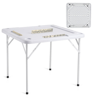 Mahjong-bord 4-spelare hopfällbart kortbord & 4 mugghållare Chipbrickor Vit