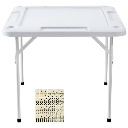 Mahjong-bord 4-spelare hopfällbart kortbord & 4 mugghållare Chipbrickor Vit
