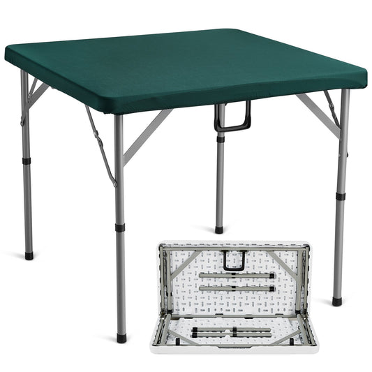 Mahjong-bord, hopfällbart 4-spelares kortbord med slitstark grön bordsskiva, bärbart dubbelfällbart fyrkantigt dominobord med bärhandtag för utomhuscamping picknickfest, 34 x 34 tum