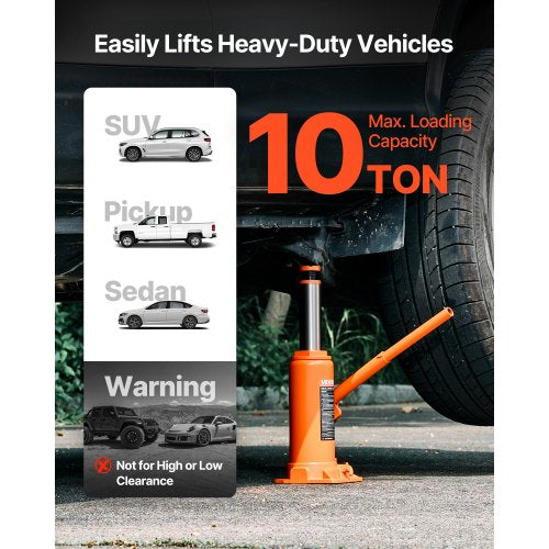 Hydraulic Bottle Jack High Lift Jack 10 Ton (22046 lbs) Car Repair | EU