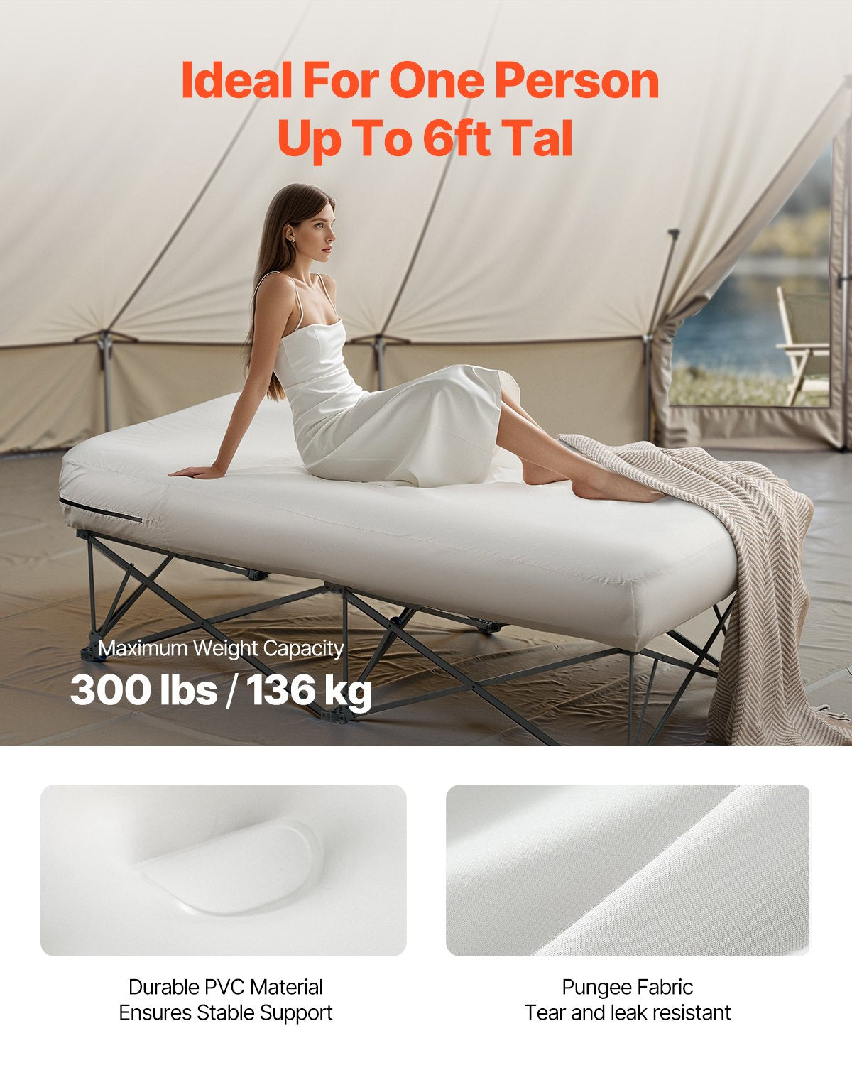 Air Mattress with Frame &amp; Pump 1 Person Blow Up Camping Mattress 300lbs