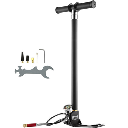 PCP-Handpumpe, 4-stufig, 30 MPa 4500 PSI Hochdruck-PCP-Luftgewehr-Füllklemmpumpe mit Öl-Feuchtigkeitsfilter-Druckmesser, Edelstahl zum Befüllen von Luftgewehr-Tauchflaschen, Paintball-Reifen