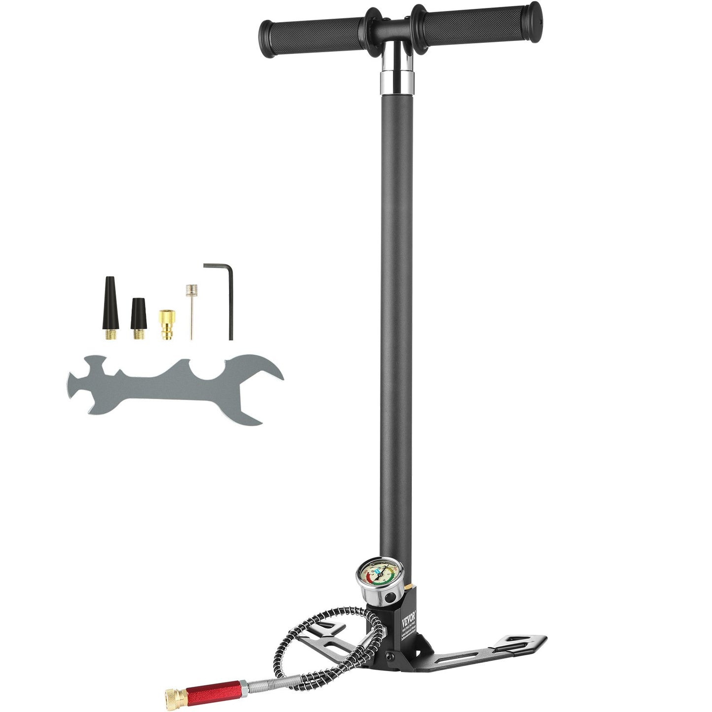 PCP-Handpumpe, 4-stufig, 30 MPa 4500 PSI Hochdruck-PCP-Luftgewehr-Füllklemmpumpe mit Öl-Feuchtigkeitsfilter-Druckmesser, Edelstahl zum Befüllen von Luftgewehr-Tauchflaschen, Paintball-Reifen