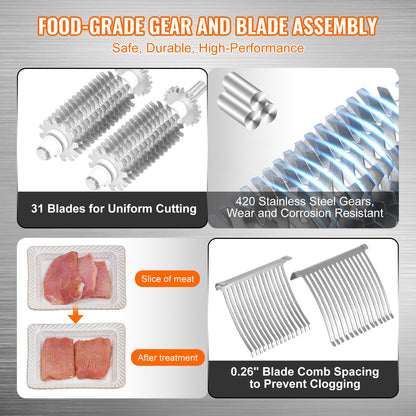 Commercial Meat Tenderizer, Heavy Duty Stainless Steel Meat Tenderizer, Quick and Easy Manual Kitchen Tool, 5.8" Feed Port for Beef, Turkey, Chicken, Pork, Steak and Fish