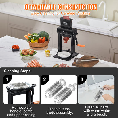 Commercial Meat Tenderizer, Heavy Duty Stainless Steel Meat Tenderizer, Quick and Easy Manual Kitchen Tool, 5.8" Feed Port for Beef, Turkey, Chicken, Pork, Steak and Fish