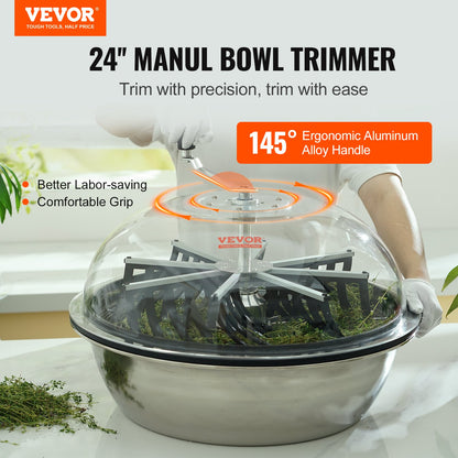 Leaf Bowl Trimmer, 24-inch Trimmer Bowl, Manual Bud Trimmer with Stainless Steel Blade for Twisted Spinning Cut, Clear Visibility Dome and Hand Pruner Included, for Cutting Leaves, Buds, Flowers