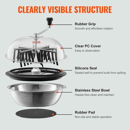 Leaf Bowl Trimmer, 24-inch Trimmer Bowl, Manual Bud Trimmer with Stainless Steel Blade for Twisted Spinning Cut, Clear Visibility Dome and Hand Pruner Included, for Cutting Leaves, Buds, Flowers