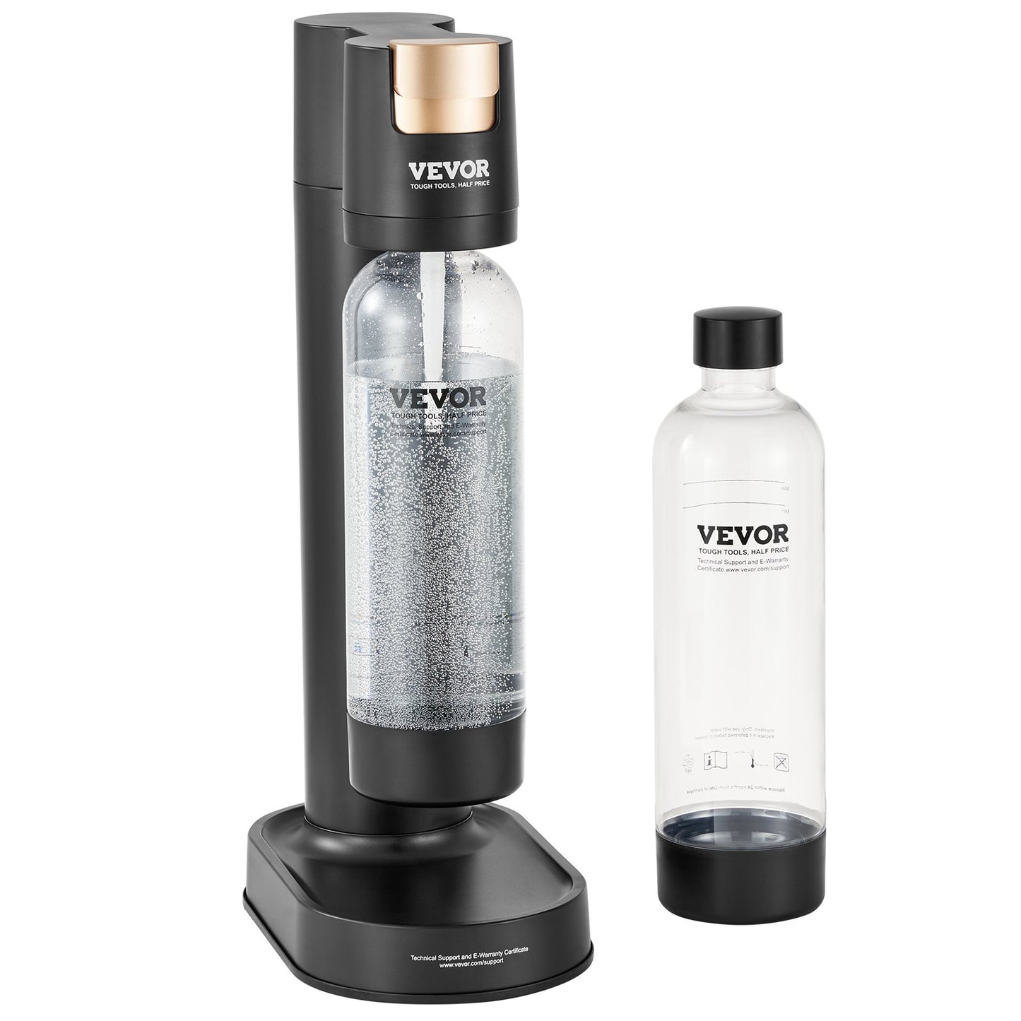 Kolsyrade vattenkokare, läskmaskin för hemkolsyra, Seltzer vattenstartsats med 2 BPA-fria 1L PET-flaskor, kompatibel med mainstream-inskruvad 60L CO2-cylinder (ingår INTE) Svart