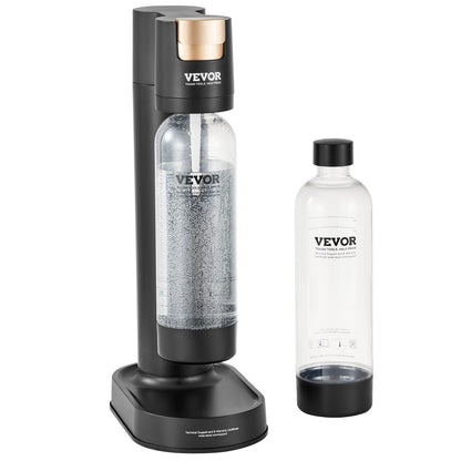 Kolsyrade vattenkokare, läskmaskin för hemkolsyra, Seltzer vattenstartsats med 2 BPA-fria 1L PET-flaskor, kompatibel med mainstream-inskruvad 60L CO2-cylinder (ingår INTE) Svart