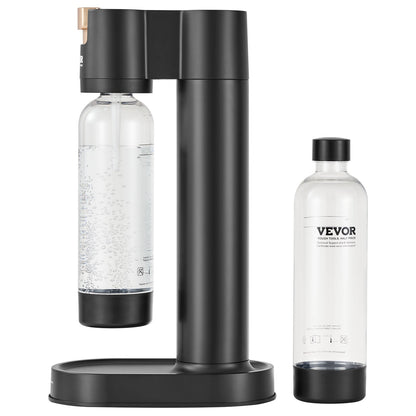 Kolsyrade vattenkokare, läskmaskin för hemkolsyra, Seltzer vattenstartsats med 2 BPA-fria 1L PET-flaskor, kompatibel med mainstream-inskruvad 60L CO2-cylinder (ingår INTE) Svart