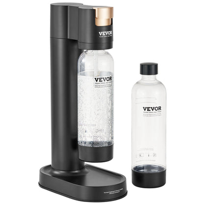 Kolsyrade vattenkokare, läskmaskin för hemkolsyra, Seltzer vattenstartsats med 2 BPA-fria 1L PET-flaskor, kompatibel med mainstream-inskruvad 60L CO2-cylinder (ingår INTE) Svart