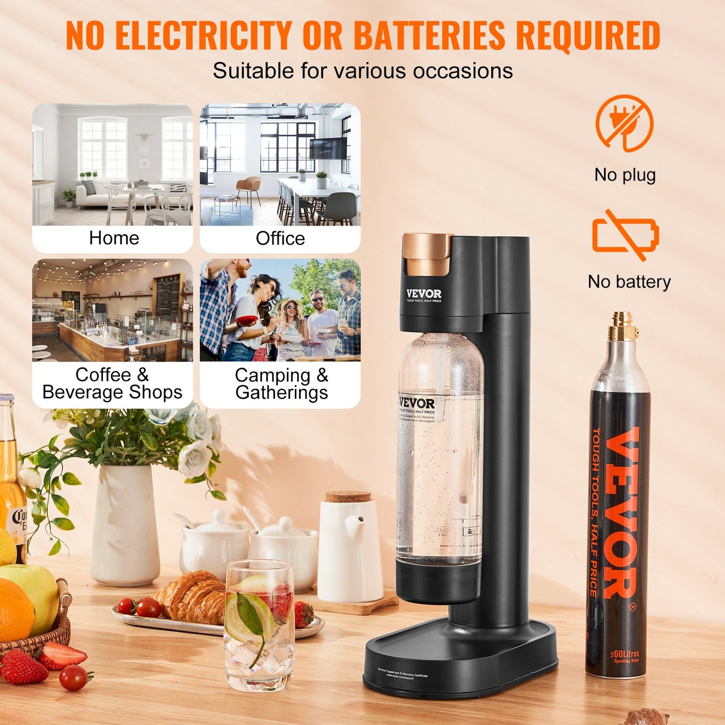 Sprudelwasserbereiter, Soda-Maschine zum Sprudeln zu Hause, Selterswasser-Starter-Set mit BPA-freier 1-Liter-PET-Flasche, CO2-Flasche, kompatibel mit herkömmlichen 60-Liter-CO2-Schraubflaschen