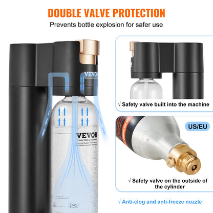Kolsyrade vattenkokare, läskmaskin för hemkolsyra, Seltzer vattenstartsats med 2 BPA-fria 1L PET-flaskor, CO2-cylinder, kompatibel med mainstream-inskruvad 60L CO2-cylinder