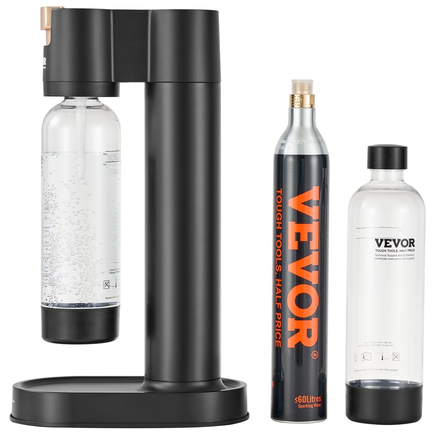 Kolsyrade vattenkokare, läskmaskin för hemkolsyra, Seltzer vattenstartsats med 2 BPA-fria 1L PET-flaskor, CO2-cylinder, kompatibel med mainstream-inskruvad 60L CO2-cylinder