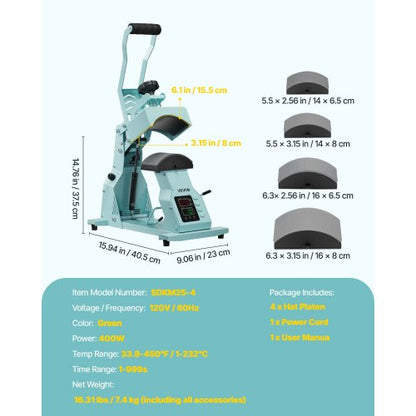 Hat heat press machine for caps Hat press with 4 plates for HTV Green | EU