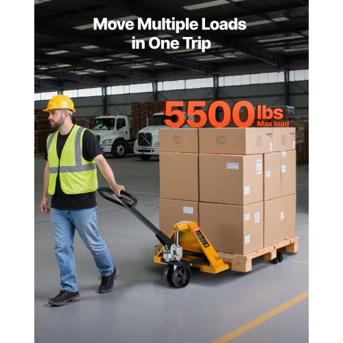 Palltruck, 2,5 ton lastkapacitet, manuell palltruck med gafflar på 122 l x 68,6 b cm för materialhantering, lyfthöjd 85–180 mm, lämplig för lager, stormarknad, tillverkning |  EU