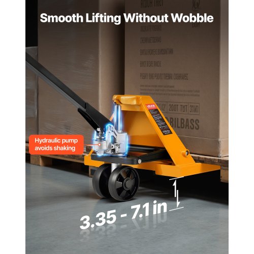 Palltruck, 2,5 ton lastkapacitet, manuell palltruck med gafflar på 122 l x 68,6 b cm för materialhantering, lyfthöjd 85–180 mm, lämplig för lager, stormarknad, tillverkning |  EU