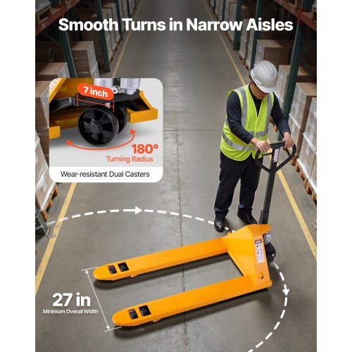 Palltruck, 2,5 ton lastkapacitet, manuell palltruck med gafflar på 122 l x 68,6 b cm för materialhantering, lyfthöjd 85–180 mm, lämplig för lager, stormarknad, tillverkning |  EU