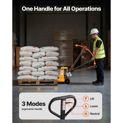 Palltruck, 2,5 ton lastkapacitet, manuell palltruck med gafflar på 122 l x 68,6 b cm för materialhantering, lyfthöjd 85–180 mm, lämplig för lager, stormarknad, tillverkning |  EU