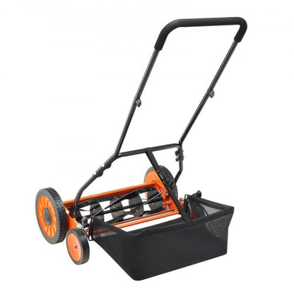 18" push-wheel lawn mower, 5-blade grass collector, adjustable height and 4 wheels