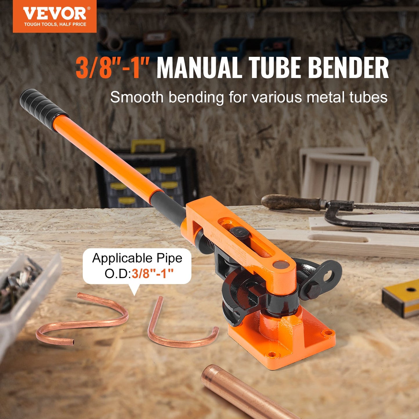 Pipe Tube Bender, 3/8" to 1" OD Manual Pipe Tube Bender with 7 Bending Nozzles, 180° Copper Aluminum Pipe Bending Tool for Plumbing Air Conditioner Refrigerator Car Repair