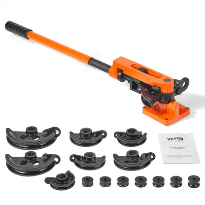 Pipe Tube Bender, 3/8" to 1" OD Manual Pipe Tube Bender with 7 Bending Nozzles, 180° Copper Aluminum Pipe Bending Tool for Plumbing Air Conditioner Refrigerator Car Repair