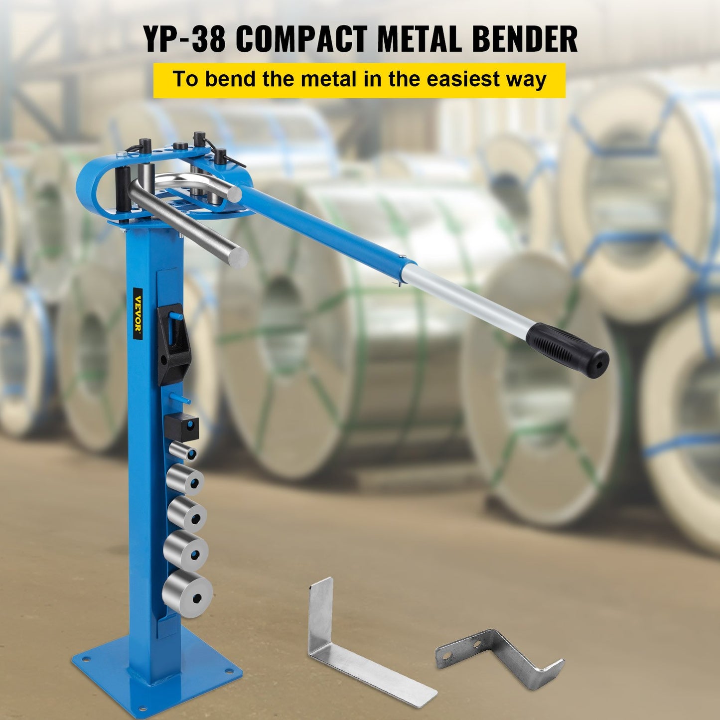YP-38 Metal Bender 1"-3" Flat Bar Square Rod Böjning 7 Dies med golvstativ