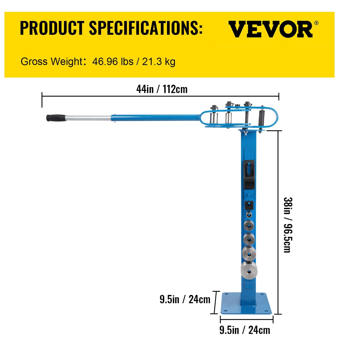 YP-38 Metal Bender 1"-3" Flat Bar Square Rod Böjning 7 Dies med golvstativ