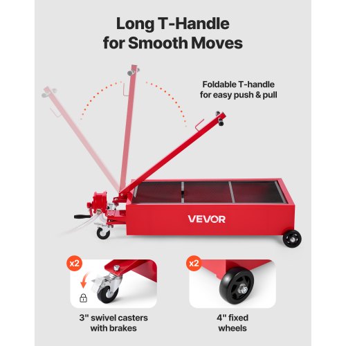 lågprofils oljetråg, 75,7 l kapacitet, rullande oljetråg med manuell pump, 2,2 m slang och vikbart T-handtag, läckagesäker och korrosionsbeständig, lämplig för bilar, stadsjeepar, lastbilar, fyrhjulingar, röd |  EU