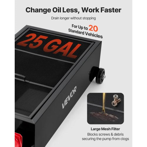 lågprofils oljetråg, 94,6 l kapacitet, rullande oljetråg med manuell pump, 2,2 m slang och vikbart T-handtag, läckagesäker och korrosionsbeständig, lämplig för bilar, stadsjeepar, lastbilar, fyrhjulingar, svart |  EU