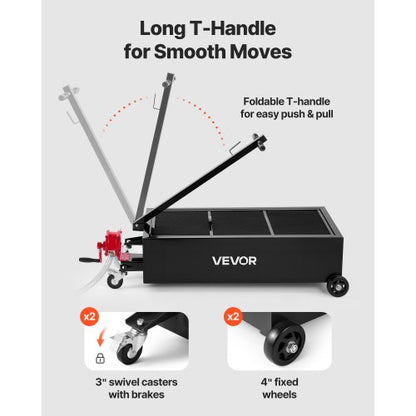 lågprofils oljetråg, 94,6 l kapacitet, rullande oljetråg med manuell pump, 2,2 m slang och vikbart T-handtag, läckagesäker och korrosionsbeständig, lämplig för bilar, stadsjeepar, lastbilar, fyrhjulingar, svart |  EU