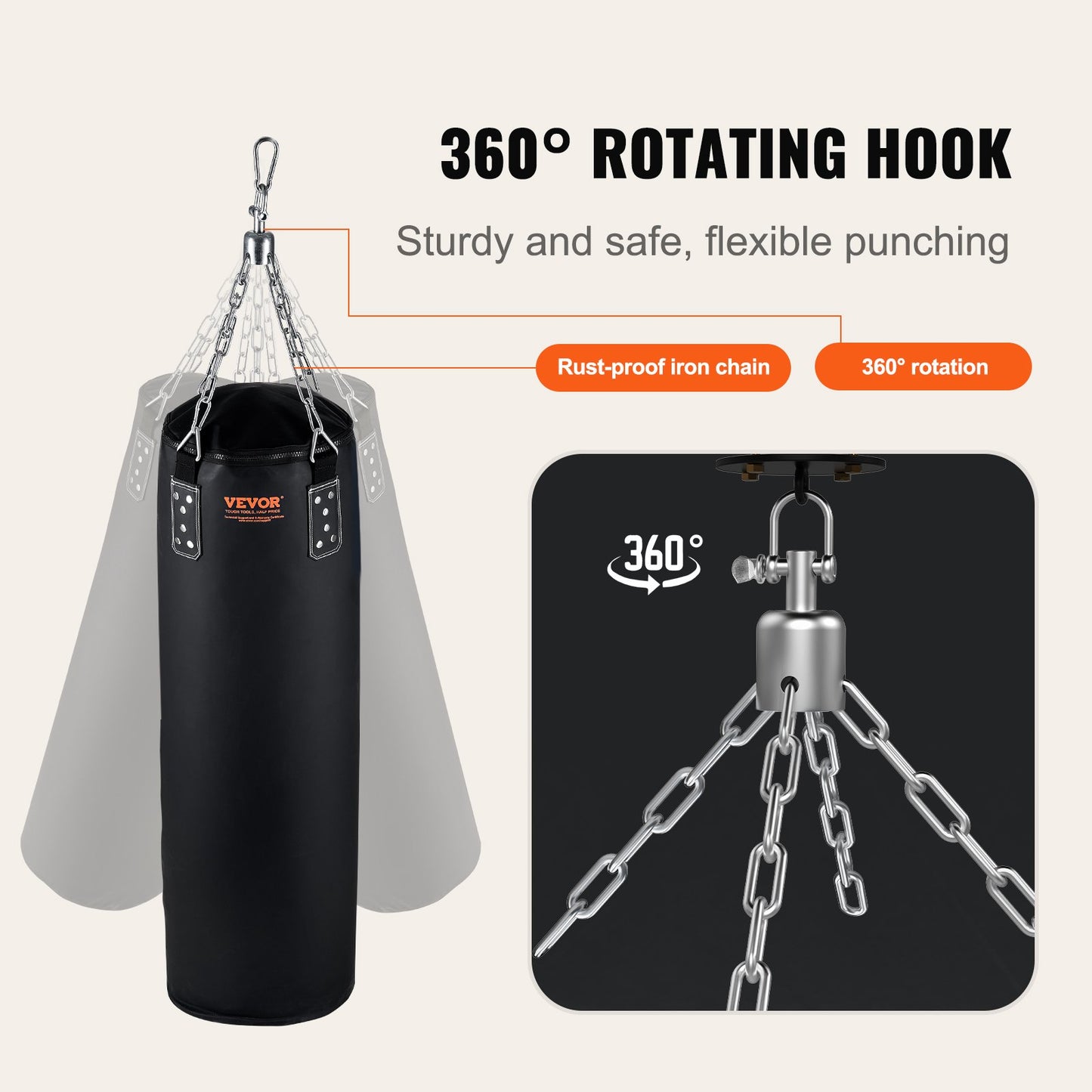 Boxningssäck för vuxna, 121,9 cm PVC tung boxningspåsset, boxningssäck med kedjor och handskar, hängande boxningsväska för MMA Karate Judo, Muay Thai kickboxning, boxning hemma, (ofylld)