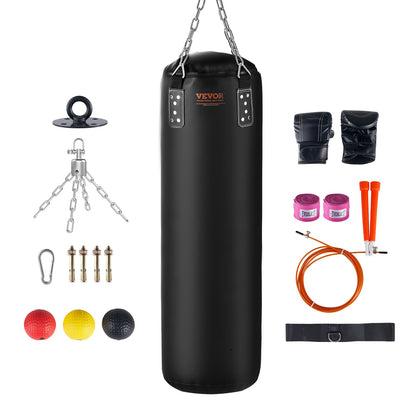 Boxningssäck för vuxna, 121,9 cm PVC tung boxningspåsset, boxningssäck med kedjor och handskar, hängande boxningsväska för MMA Karate Judo, Muay Thai kickboxning, boxning hemma, (ofylld)