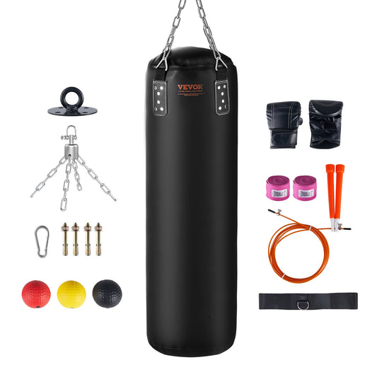Boxningssäck för vuxna, 121,9 cm PVC tung boxningspåsset, boxningssäck med kedjor och handskar, hängande boxningsväska för MMA Karate Judo, Muay Thai kickboxning, boxning hemma, (ofylld)