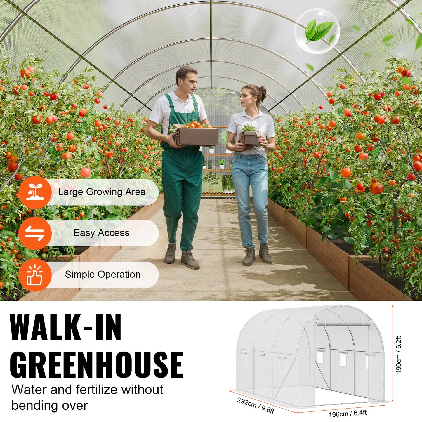 Walk-in Tunnel Växthus 9,58x6,43x6,23 fot galvaniserad ram PE Cover Vit