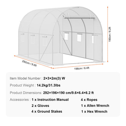 Walk-in Tunnel Växthus 9,58x6,43x6,23 fot galvaniserad ram PE Cover Vit