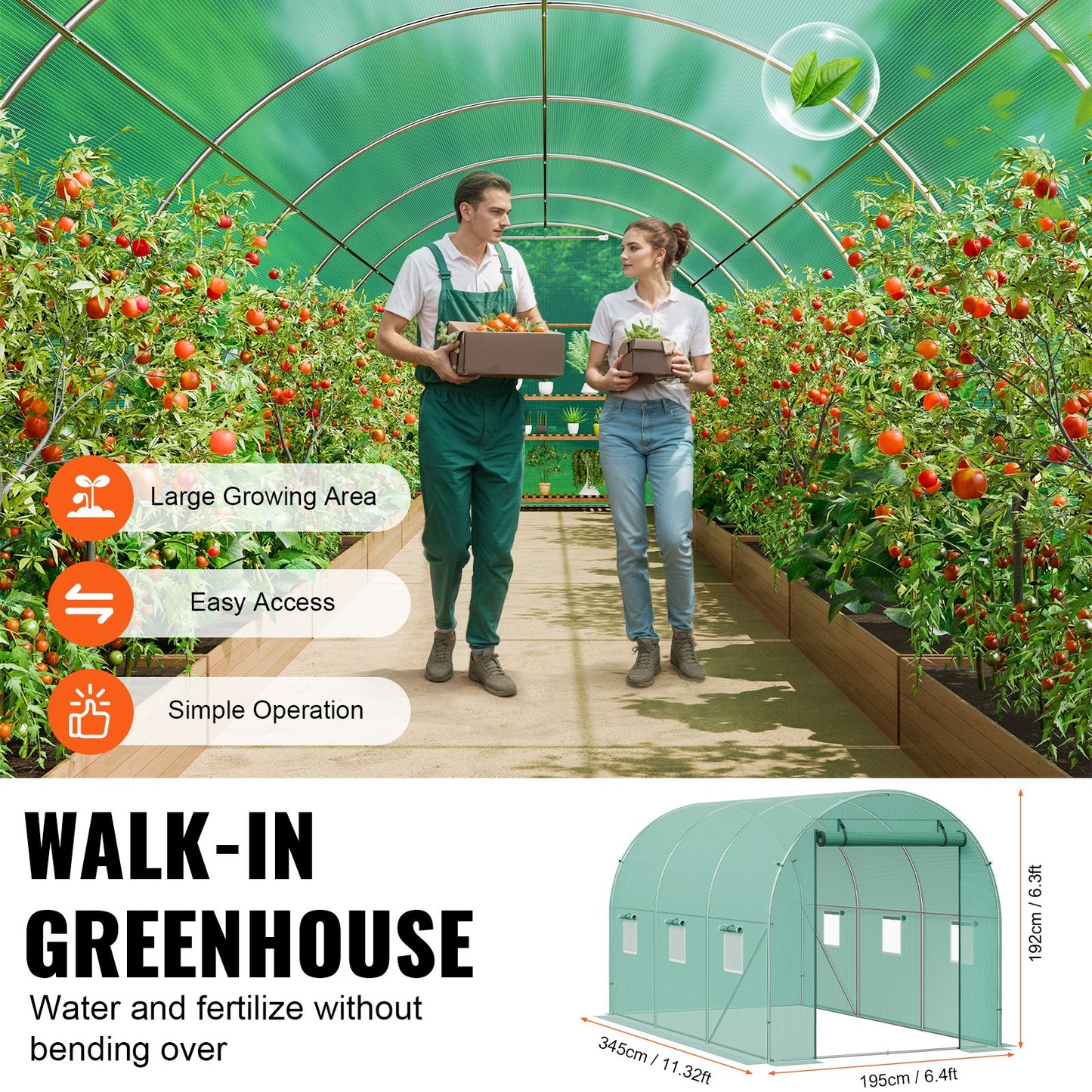 Walk-in Tunnel Växthus 11,32x6,4x6,3ft galvaniserad ram PE Cover Grön