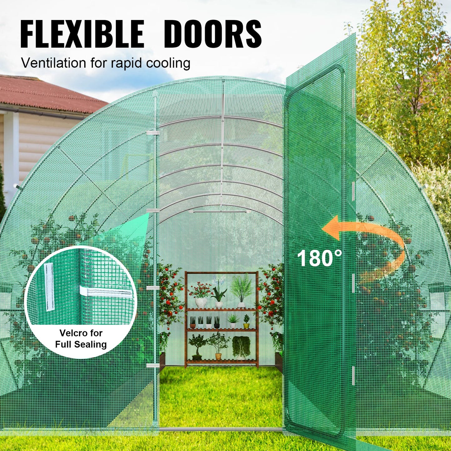 Begehbares Tunnelgewächshaus 19.36x9.68x7.4ft Verzinkter Rahmen PE-Abdeckung Grün