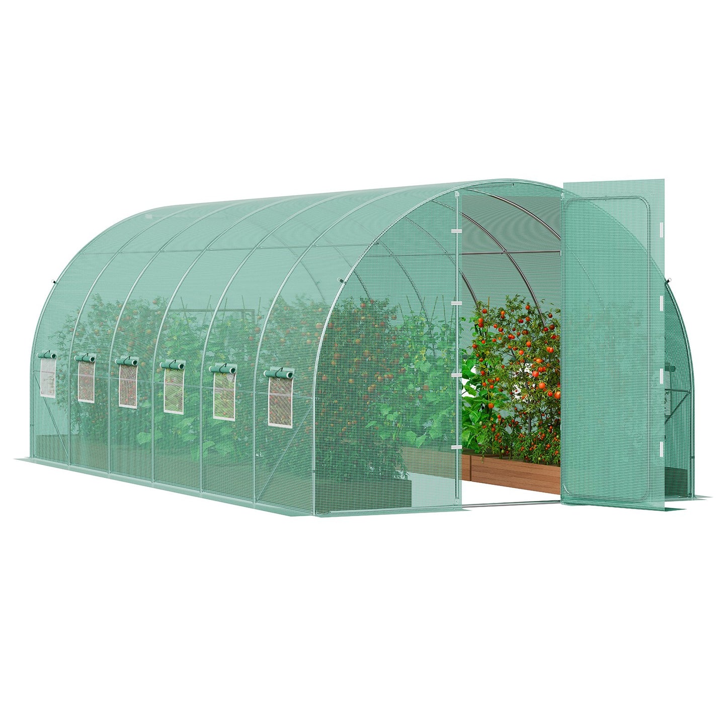 Begehbares Tunnelgewächshaus 19.36x9.68x7.4ft Verzinkter Rahmen PE-Abdeckung Grün
