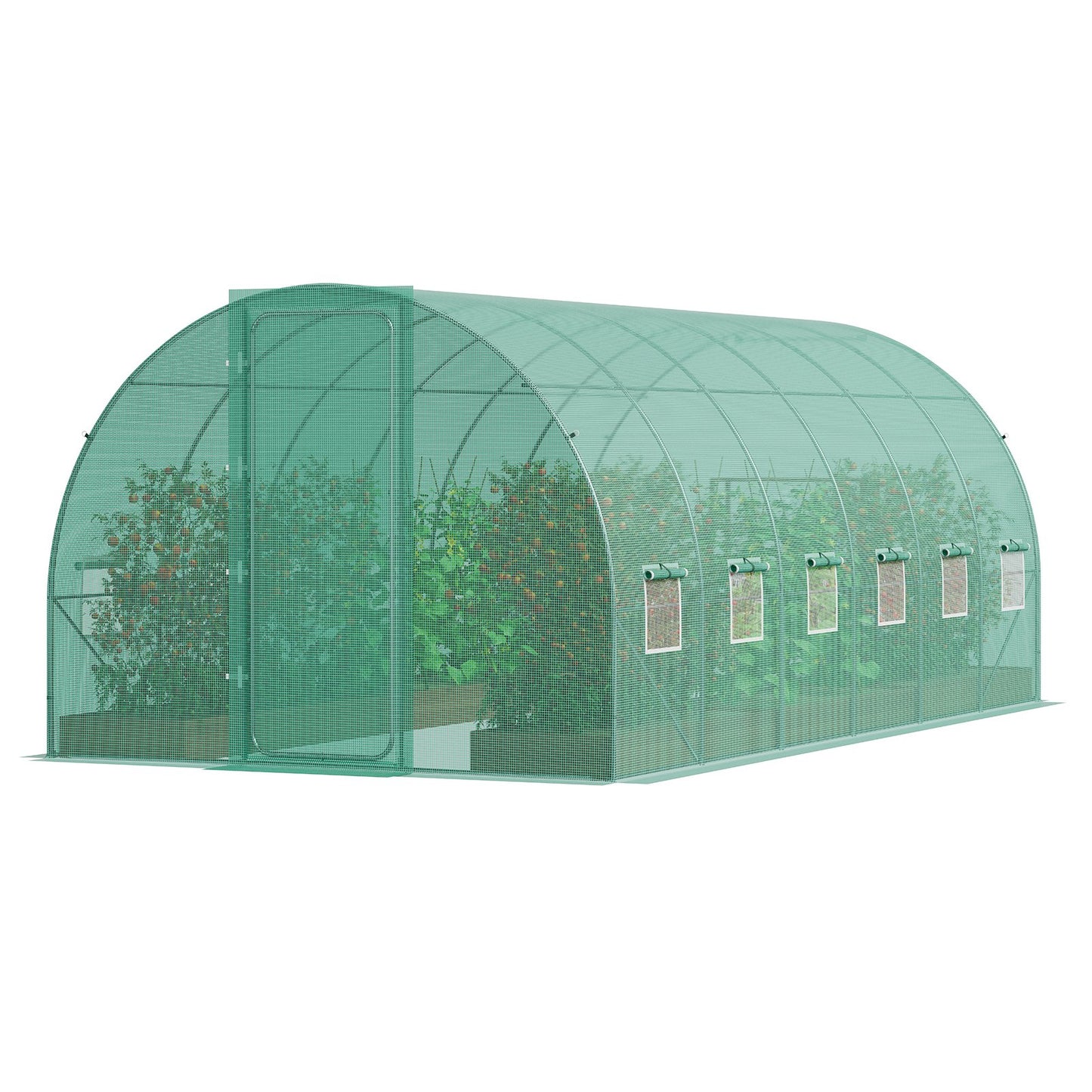Begehbares Tunnelgewächshaus 19.36x9.68x7.4ft Verzinkter Rahmen PE-Abdeckung Grün