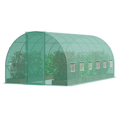 Begehbares Tunnelgewächshaus 19.36x9.68x7.4ft Verzinkter Rahmen PE-Abdeckung Grün