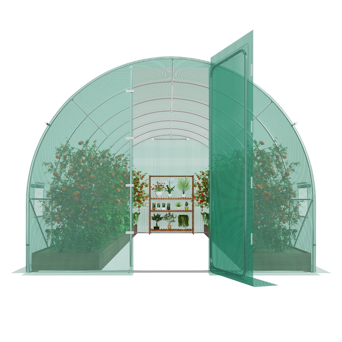 Begehbares Tunnelgewächshaus 19.36x9.68x7.4ft Verzinkter Rahmen PE-Abdeckung Grün