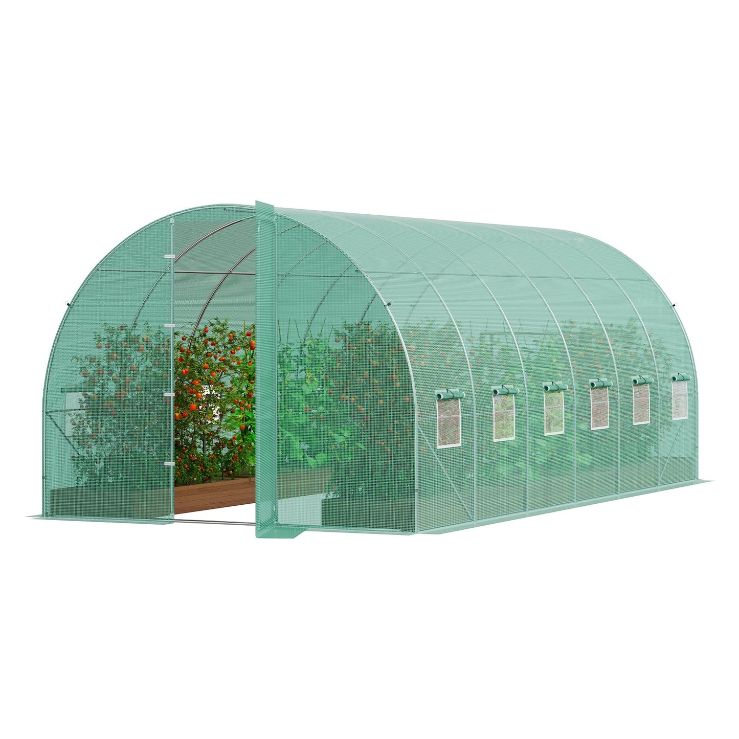 Begehbares Tunnelgewächshaus 19.36x9.68x7.4ft Verzinkter Rahmen PE-Abdeckung Grün